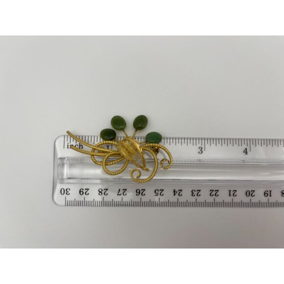 Vintage 4 Faux Jade Gold Tone Brooch 2.5" - Picture 5 of 6